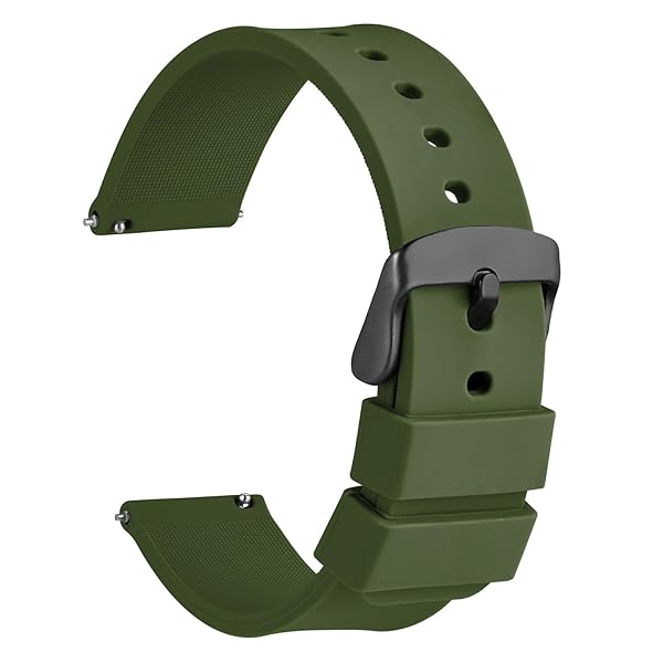 WOCCI 22mm Silicone Watch Band Quick Release Rubber Replacement Strap Military Green with Black Stainless Steel Buckle