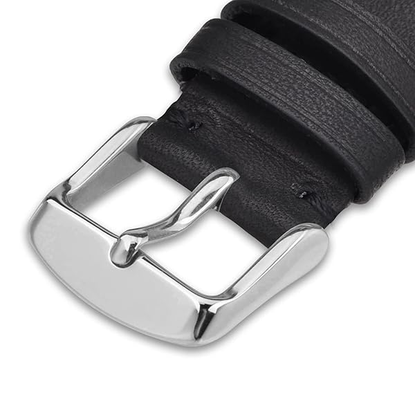 WOCCI 23mm Vintage Leather Watch Band for Men and Women with Silver Buckle in Black - Image 9