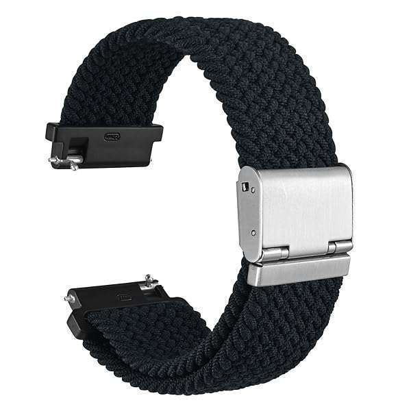 WOCCI 24mm Braided Nylon Watch Band - Quick Release, Black with Silver Stainless Steel Buckle for Men & Women