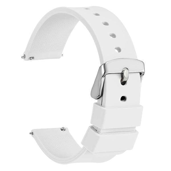 WOCCI 24mm Silicone Watch Band - Quick Release Rubber Strap with Silver Buckle (White) for Ultimate Comfort & Style