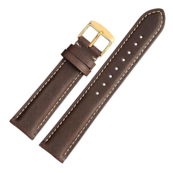 WOCCI 24mm Vintage Leather Watch Band for Men and Women with Gold Buckle in Dark Brown and Beige Seam - Image 8