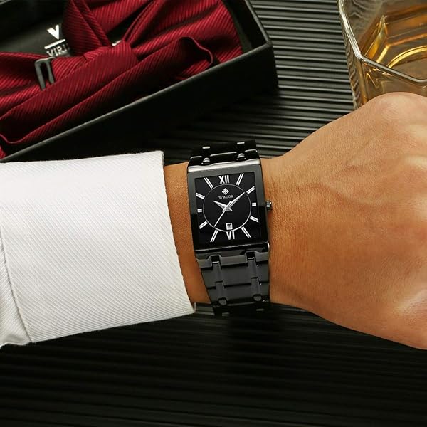 WWOOR Square Watches for Men Stainless Steel Mens Square Watch with Date Original Waterproof Analog Quartz Fashion Business Casual Wristwatch - Image 4