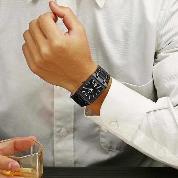 WWOOR Square Watches for Men Stainless Steel Mens Square Watch with Date Original Waterproof Analog Quartz Fashion Business Casual Wristwatch - Image 5