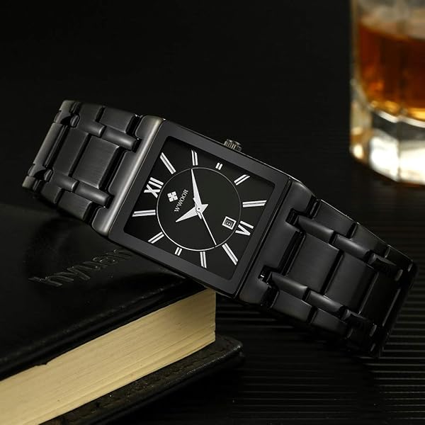WWOOR Square Watches for Men Stainless Steel Mens Square Watch with Date Original Waterproof Analog Quartz Fashion Business Casual Wristwatch - Image 7