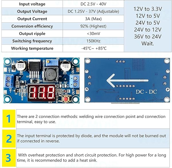 WWZMDiB LM2596 Voltage Regulator: 3Pcs DC-DC Buck Converter 3.2-35V to 1.25-30V with LED Display - Image 4
