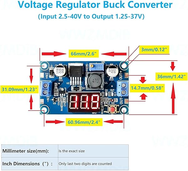 WWZMDiB LM2596 Voltage Regulator: 3Pcs DC-DC Buck Converter 3.2-35V to 1.25-30V with LED Display - Image 5