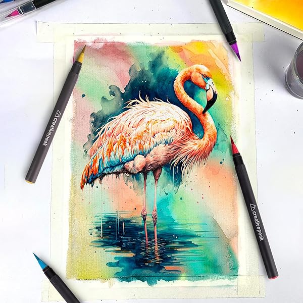 Watercolor Brush Pens 24 Vibrant Soft Tip Markers with Blending Brushes Premium Art Supplies for Calligraphy Lettering Coloring Journaling - Image 4