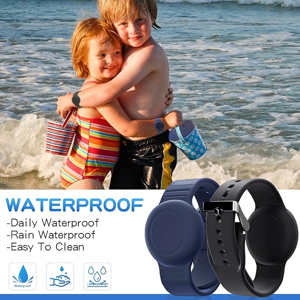 Waterproof AirTag Bracelet for Kids - Soft Silicone GPS Tracker Wristband (2 Pack) in Black & Navy Blue - Image 3