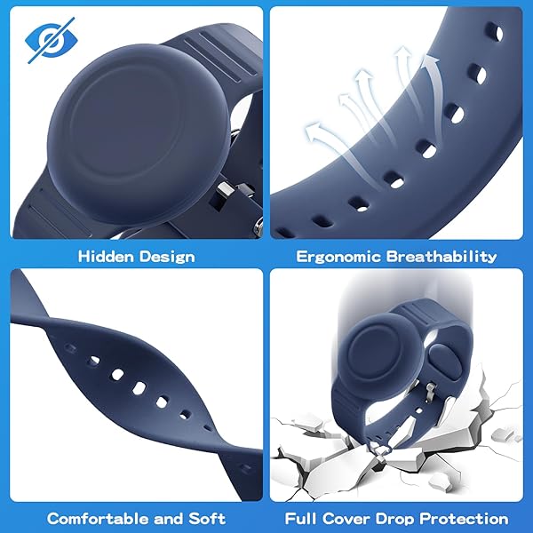 Waterproof AirTag Bracelet for Kids - Soft Silicone GPS Tracker Wristband (2 Pack) in Black & Navy Blue - Image 5