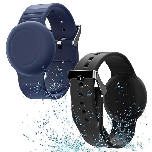 Waterproof AirTag Bracelet for Kids - Soft Silicone GPS Tracker Wristband (2 Pack) in Black & Navy Blue - Image 2