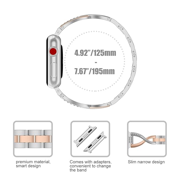Wearlizer Bling Silver Band for iWatch 38mm 40mm 41mm Women's Deep Rose Gold X-link Rhinestone Sleek Wristband Bracelet Series 1 to 7 - Image 4