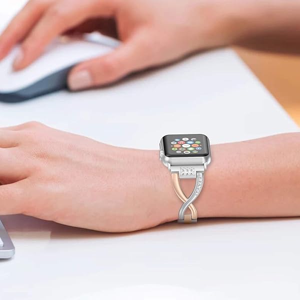 Wearlizer Bling Silver Band for iWatch 38mm 40mm 41mm Women's Deep Rose Gold X-link Rhinestone Sleek Wristband Bracelet Series 1 to 7 - Image 7