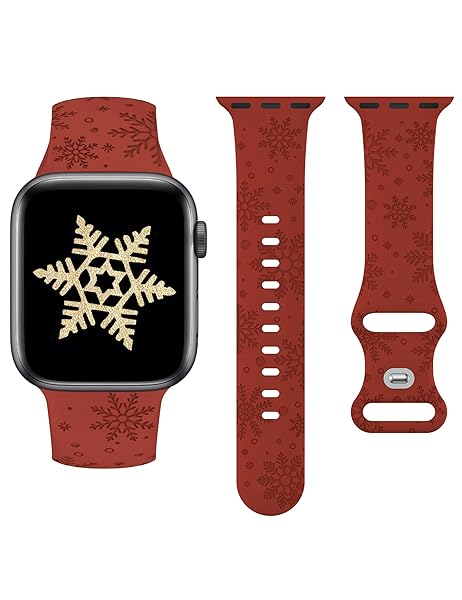 Wearlizer Christmas Snowflakes Engraved Band Compatible with Apple Watch Band 44 45 42 46 49mm Cute Strap Wristband Soft Silicone Band for iWatch