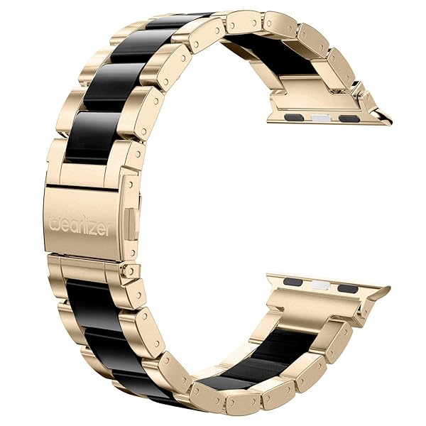 Wearlizer Stainless Steel Champagne Wristband for Apple Watch 42-49mm Women's Classic Strap Replacement Bracelet