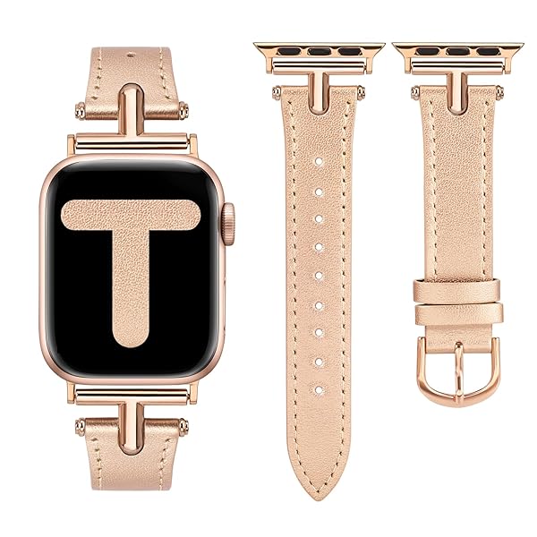 Wearlizer Leather Band Compatible with Apple Watch Band Women 38 40 41 42 44 45 49mm Dressy Fashion Fancy Strap with T-shape Metal Buckle for iWatch