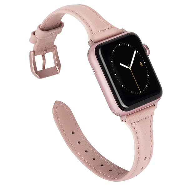 Wearlizer Slim Thin Leather Apple Watch Band for 38mm to 49mm Compatible with iWatch Men Women Strap Bracelet with Metal Clasp