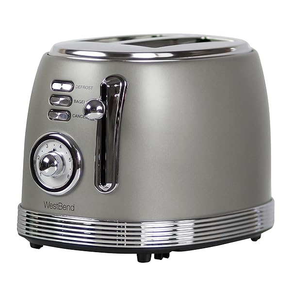 West Bend West Bend Retro 2-Slice Toaster: Stainless Steel, 4 Functions, 6 Shade Settings, 850W - Gray