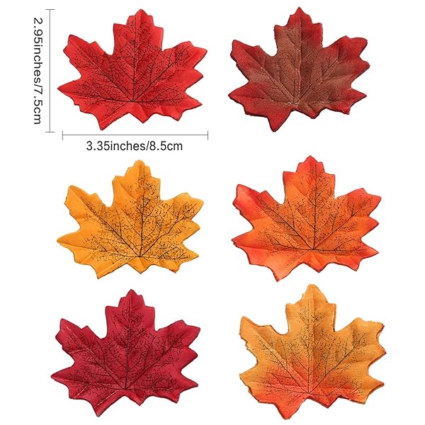 Whaline 300-Piece Artificial Autumn Maple Leaves for Weddings, Scrapbooking & Thanksgiving Decor - Image 3