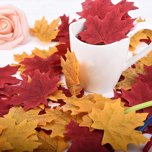 Whaline 300-Piece Artificial Autumn Maple Leaves for Weddings, Scrapbooking & Thanksgiving Decor - Image 4