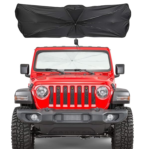 JoyTutus Custom-fit Windshield Sun Shade for Wrangler JL JLU 2018-2024 JT Easy Install Sun Visor Protector Keeps Car Cool