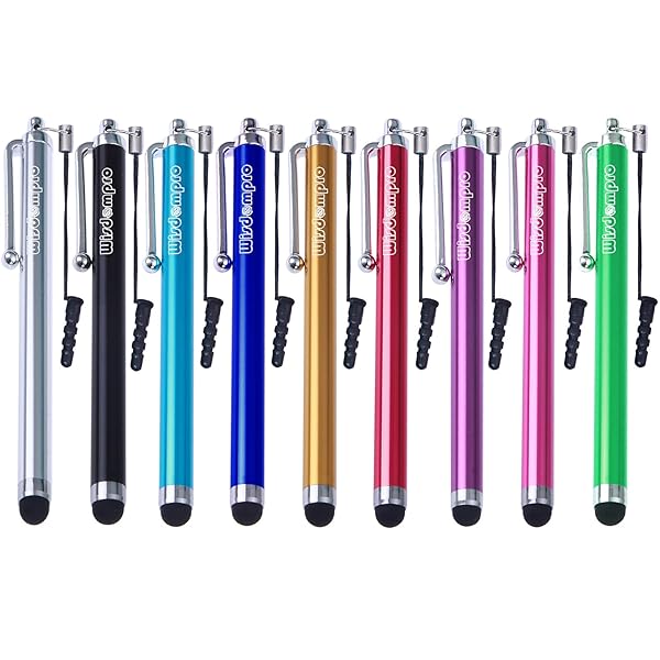 9-Pack Wisdompro Stylus Pens for All Touch Screens - Universal Rubber Tips & Lanyard for iPad, iPhone, Samsung & More - Image 2