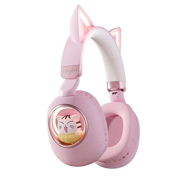 Xmenha Xmenha Pink Cat Ear Headphones: Cute Wireless Bluetooth for Kids & Teens - Kawaii Noise Cancelling for School & Travel
