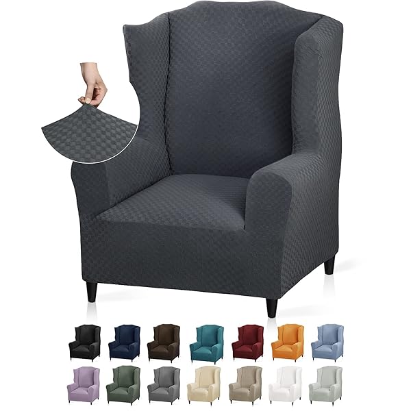YEMYHOM Stretch Wingback Chair Slipcover Jacquard Design Non Slip Furniture Protector Dark Gray for Living Room