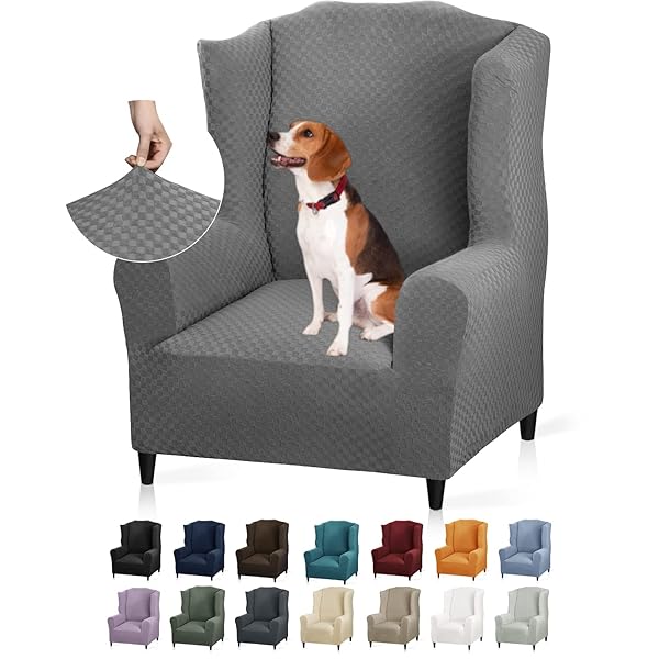 YEMYHOM Stretch Wingback Chair Slipcover Jacquard Design Non Slip Furniture Protector Light Gray for Living Room