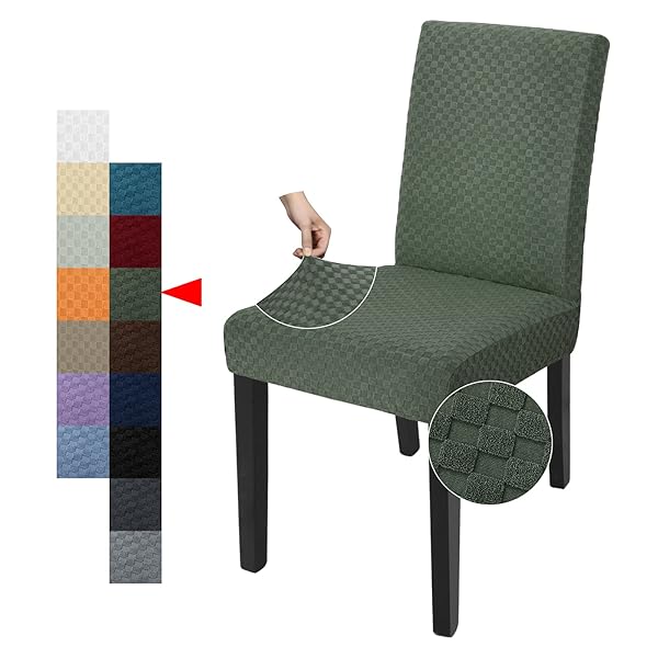 YEMYHOM 6 Pack Checkered Dining Chair Slipcovers Stretch Furniture Protectors for Dining Room Restaurant Kitchen Party Army Green