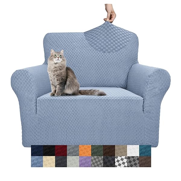 YEMYHOM High Stretch Jacquard Couch Cover Pet Proof Armchair Slipcover Light Blue Small Furniture Protector for Living Room
