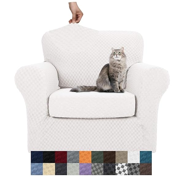 YEMYHOM Checkered Chair Covers Set of 2 High Stretch Thickened Anti Slip Armchair Slipcovers for Living Room White 31"-46"
