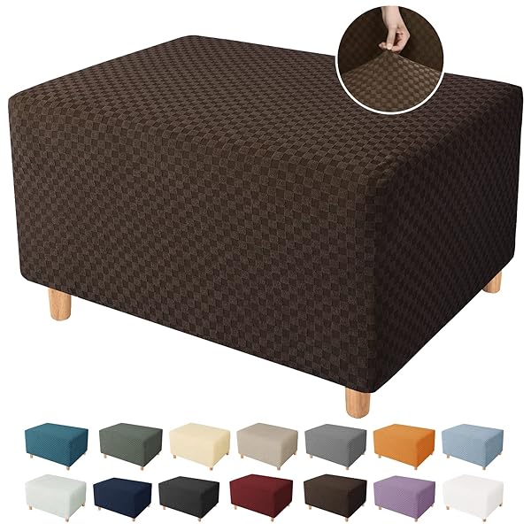 YEMYHOM Dark Coffee Ottoman Cover High Stretch Jacquard Design Removable Slipcover for Large Folding Storage Footstool