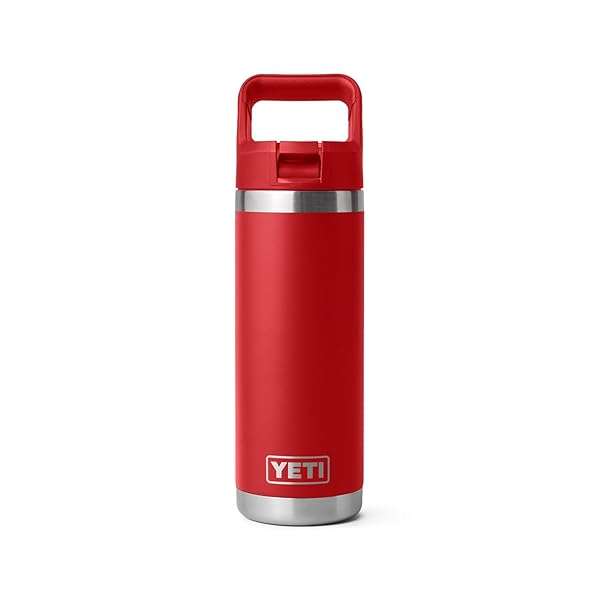YETI Rambler 18 oz Bottle - Vacuum Insulated Stainless Steel with Color Matching Straw Cap in Rescue Red - Image 3