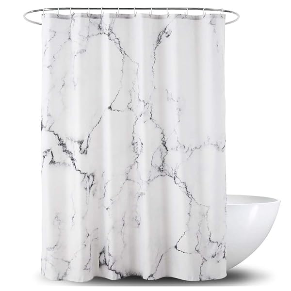 YOSTEV 3D Marble Shower Curtain - Grey & White Waterproof Fabric, 72x72 Inches with Hooks & Reinforced Grommets