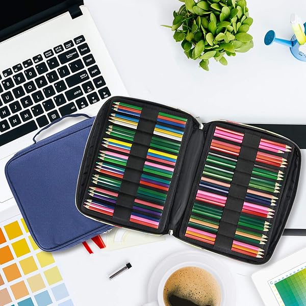 YOUSHARES 166 Slots Colored Pencil Case & 110 Slots Gel Pen Organizer - Multi-Layer Holder for Artists & Adults (Blue) - Image 6