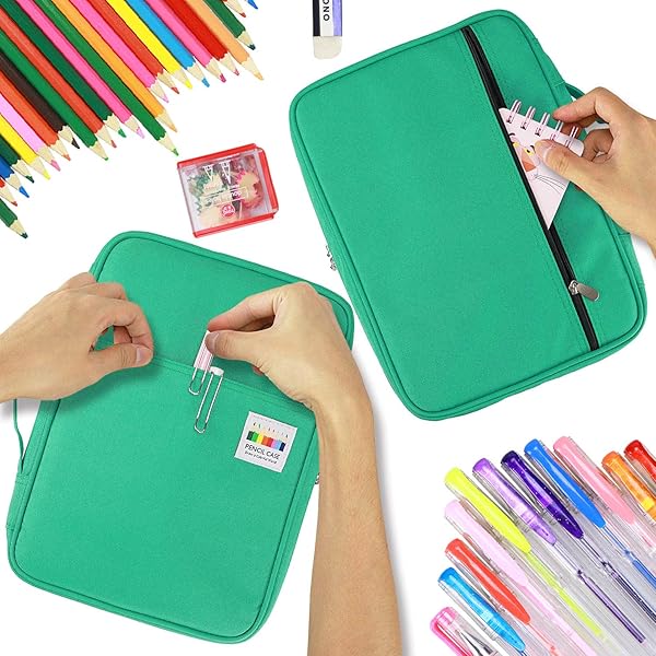 YOUSHARES 166 Slots Colored Pencil Case & 110 Slots Gel Pen Organizer - Multi-Layer Holder for Artists & Adults (Green) - Image 5