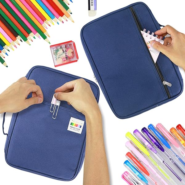 YOUSHARES 220 Slots Colored Pencil Case & 145 Slots Gel Pen Organizer - Multi-Layer Holder for Art Supplies (Blue) - Image 5