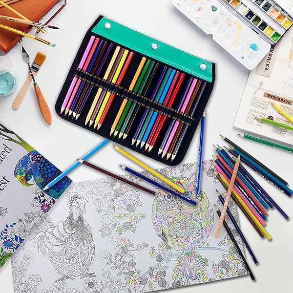 YOUSHARES 54 Slots Pencil Sleeve - 3 Ring Binder Pouch for Colored Pencils & Pens - Green Stationery Organizer - Image 6