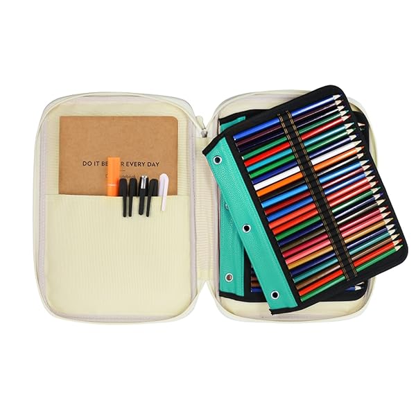 YOUSHARES 54 Slots Pencil Sleeve - 3 Ring Binder Pouch for Colored Pencils & Pens - Green Stationery Organizer - Image 7