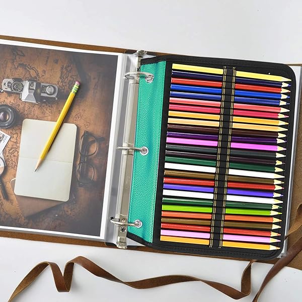 YOUSHARES 54 Slots Pencil Sleeve - 3 Ring Binder Pouch for Colored Pencils & Pens - Green Stationery Organizer - Image 8