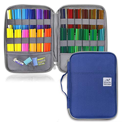 YOUSHARES 96 Slots Colored Pencil Case - Large Capacity Organizer for Artists & Students (Blue) - Perfect for Prismacolor & Gel Pens