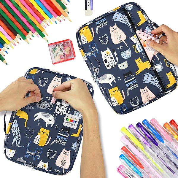 YOUSHARES 166-Slot Colored Pencil Case Organizer with Zipper & Wrap - Perfect for Prismacolor & Gel Pens (Sports Cat Design) - Image 5