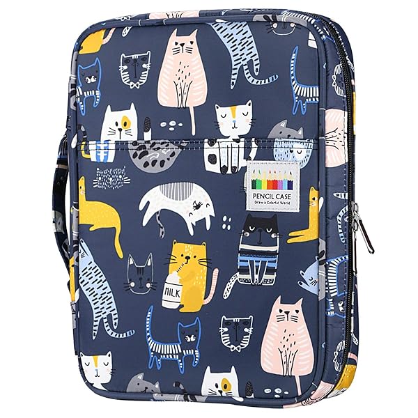 YOUSHARES 166-Slot Colored Pencil Case Organizer with Zipper & Wrap - Perfect for Prismacolor & Gel Pens (Sports Cat Design) - Image 2