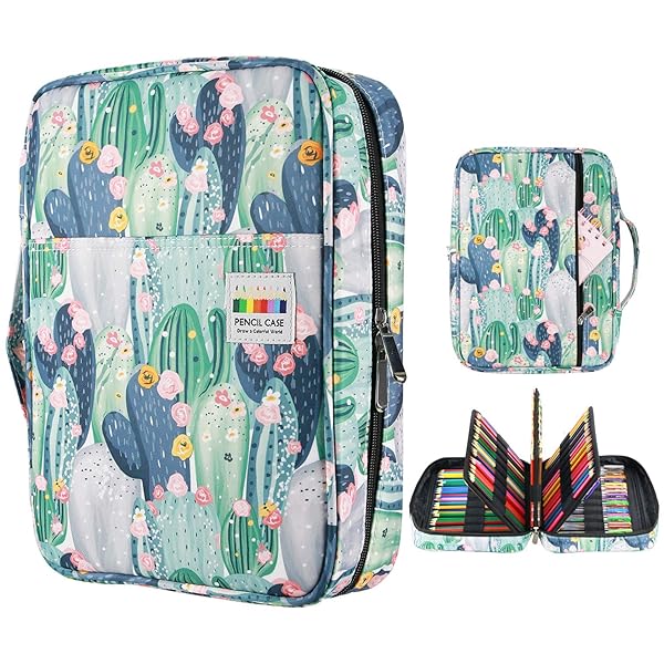 YOUSHARES 220 Slot Colored Pencil Case - Multi-Layer Organizer for Prismacolor & Gel Pens (Cactus Design)