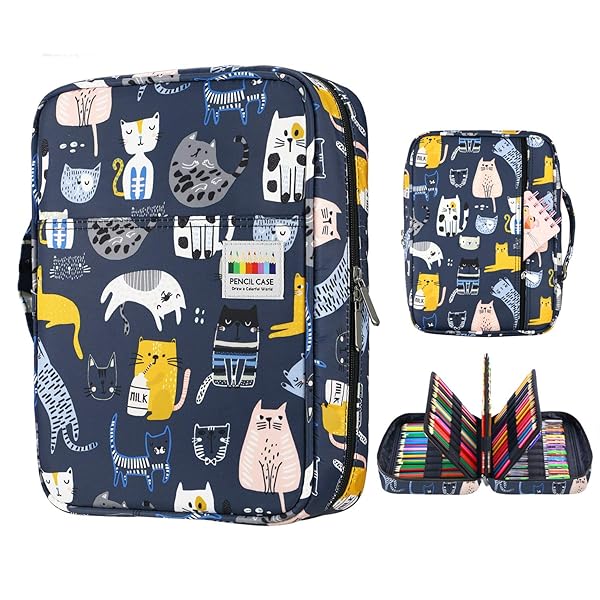 YOUSHARES 220 Slot Colored Pencil Case Organizer - Multi-Layer Holder for Prismacolor & Gel Pens (Sports Cat Design)