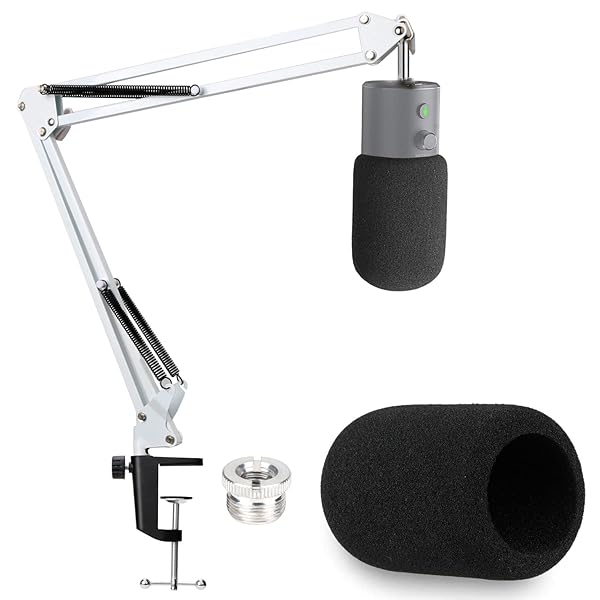 YOUSHARES Razer Seiren X White Boom Arm with Pop Filter Mic Stand and Foam Cover for Razer Seiren X Streaming Microphone White - Image 2