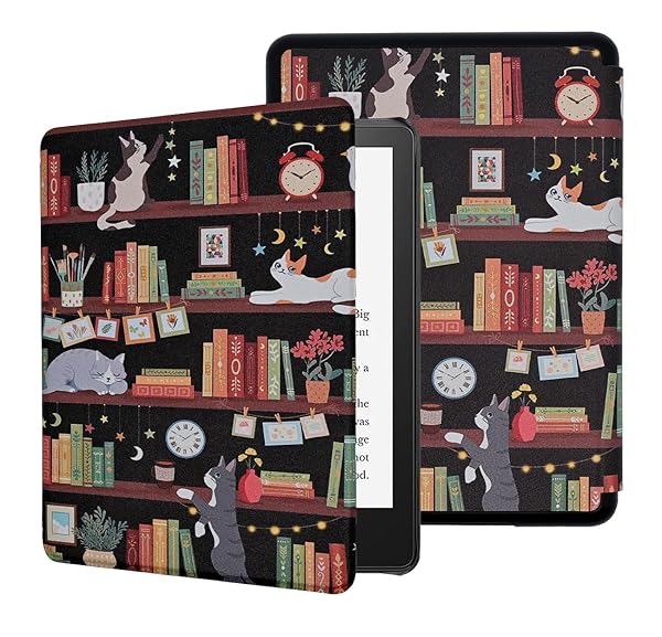 "YOYOYX Lightweight PU Leather Case for 6.8" Kindle Paperwhite (11th Gen) & Signature Edition - Auto Wake/Sleep, Cat Design"
