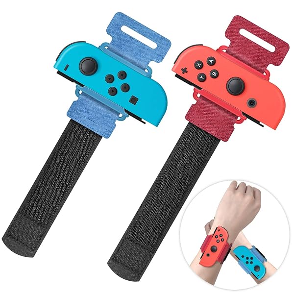 YUANHOT YUANHOT Adjustable Wrist Bands for Nintendo Switch Just Dance and Zumba 2 Pack Red Blue for Kids and Adults