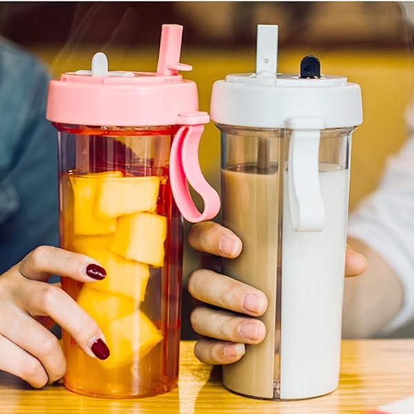 YYDSJFM Creative Water Cup 600ml Two Straws for Couples Ideal for Camping Hiking Travel and Office Use - Image 3
