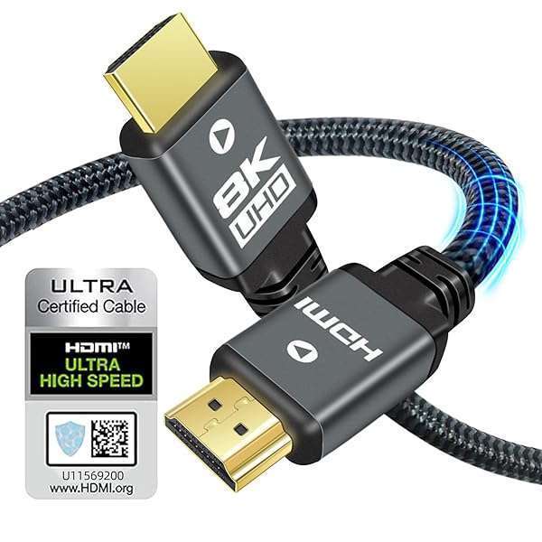 Yauhody 8K HDMI 2.1 Cable 10ft - Ultra High Speed, Heavy Duty, Supports 8K@60Hz, 4K@144Hz, eARC & Dynamic HDR